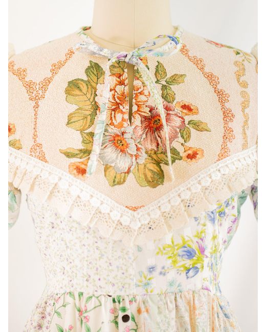 Sugar Cream Vintage Natural Re-design Upcycled Adjustable Neck Tie Floral Maxi Dress