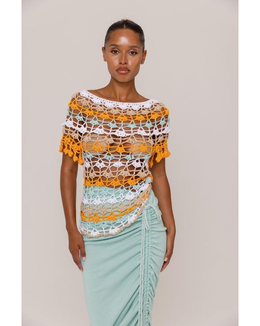 Andreeva Green Mint Carnation Knit Skirt With Handmade Embroidery