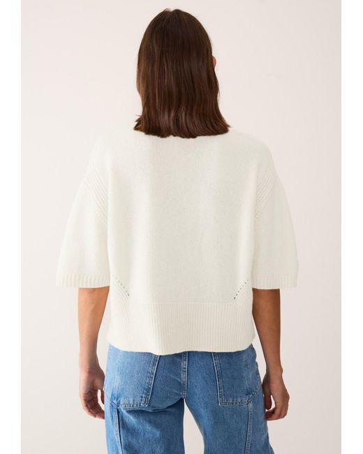 Loop Cashmere White Neutrals Ribbed Detail Lofty Cashmere Short-Sleeved Sweater