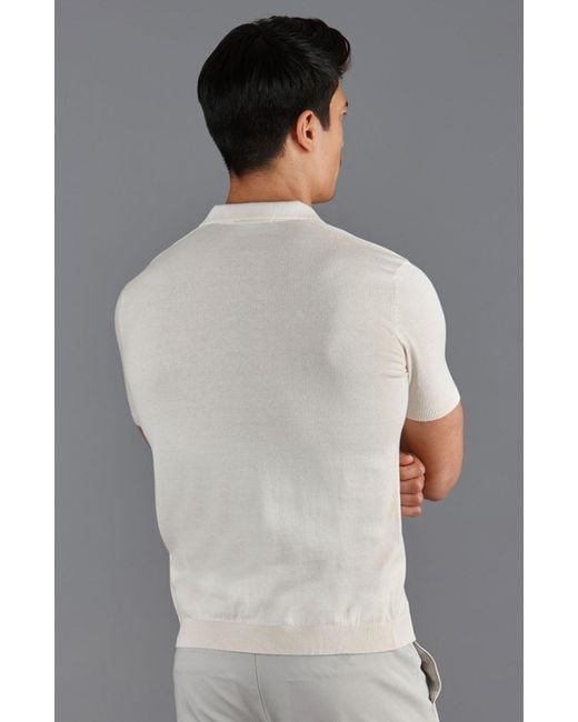 Paul James Knitwear Natural Neutrals Ultra Fine Cotton Earl Short Sleeve Polo Shirt for men