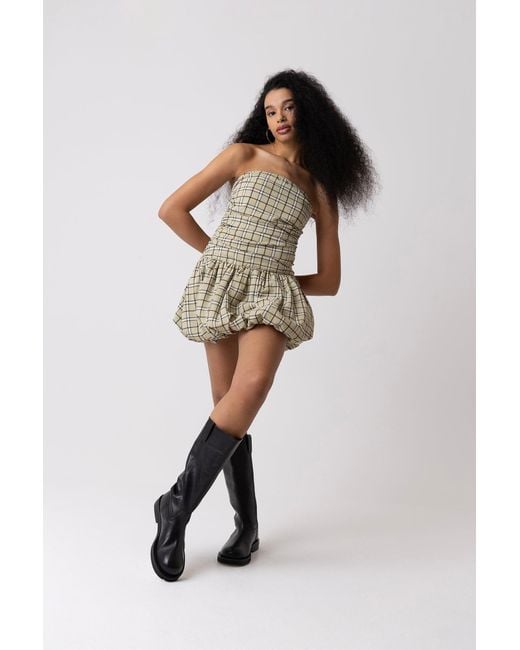 Amy Lynn Metallic Dionne Check Tartan Puffball Mini Dress