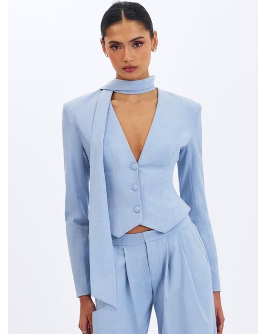 Miss Circle New York Blue Renley Sky Pinstripe Peplum Blazer