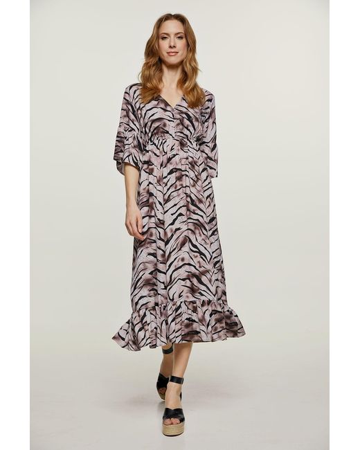 Conquista Multicolor Print Ruffle Detail Midi Dress