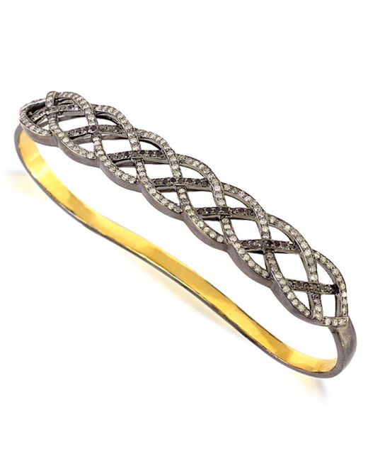 Artisan Metallic Black And White Diamond Pave In 18k Gold & Silver Criss Cross Design Palm Bracelet