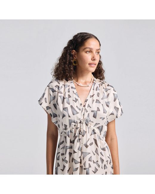 REISTOR White Gathered Maxi Dress With Side Slits