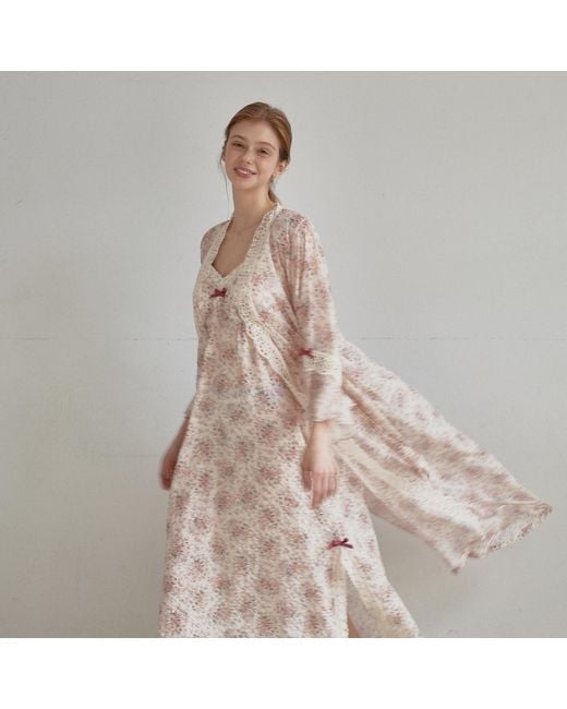 Luna Luz Orange Etoile Floral Slip & Robe Ensemble