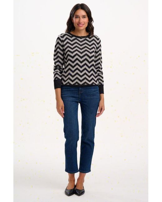 Sugarhill Black Rowena Sweater, Chevron Stripes