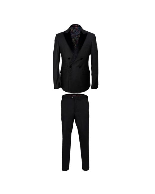 DAVID WEJ Black Alfredo Dress Double Breasted Velvet Peak Lapel Tuxedo Set – for men