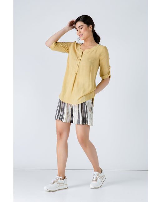 Conquista Yellow Linen Look Blouse