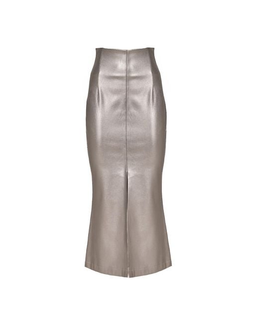 Julia Allert Gray Mermaid Faux Leather Midi Skirt With Slit