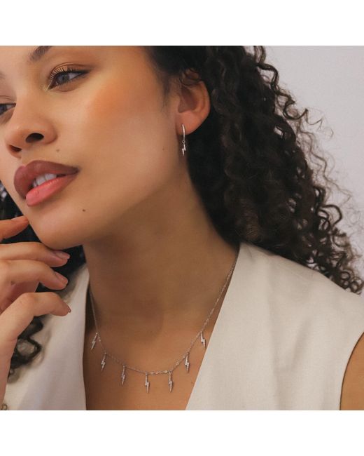 Luna Charles White Bridget Lightning Huggie Hoop Earrings