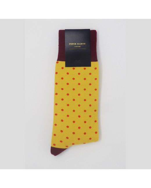 Peper Harow - Made in England Yellow Honey Pin Polka Socks for men