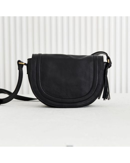 VIDA VIDA Black Luxury Soft Leather Saddle Bag With Tassel