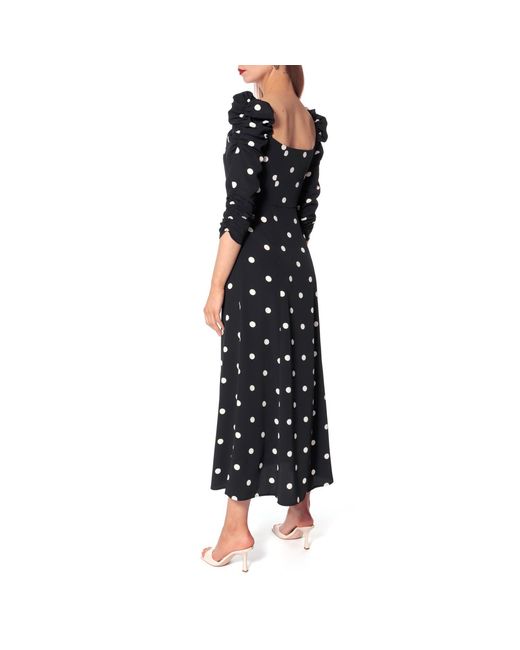 AGGI by HALEWSKI Black Amelie Walking Dots Puffed Sleeves Midi Dress