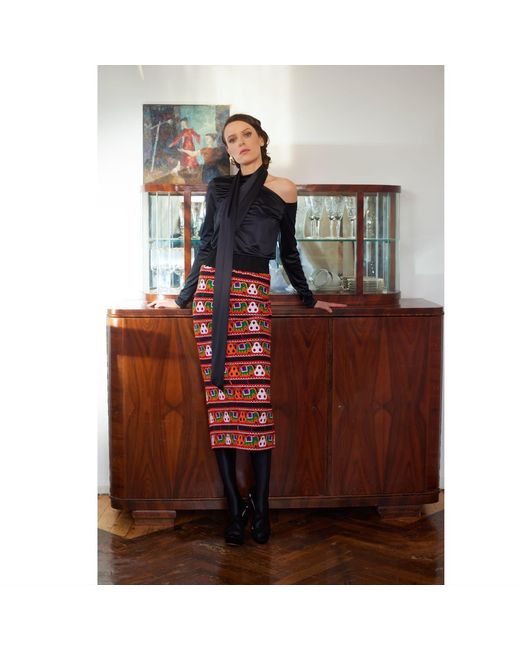Julia Allert Mid-Calf Embroidered Skirt With Ornate Pattern Colorful