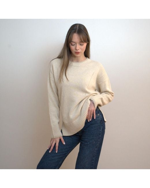 Nuvv Collection Natural Neutrals Cashmere And Wool Blend Round Necked Knit Sweater – Soft Neutral Tone