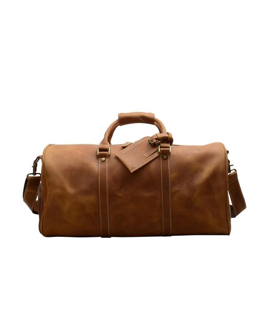 Touri Brown Leather Weekend Bag With Shoe Storage for men