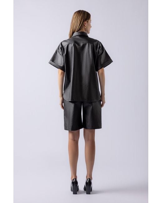 Lendrop Studios Black Mei Short Sleeve Leather Shirt
