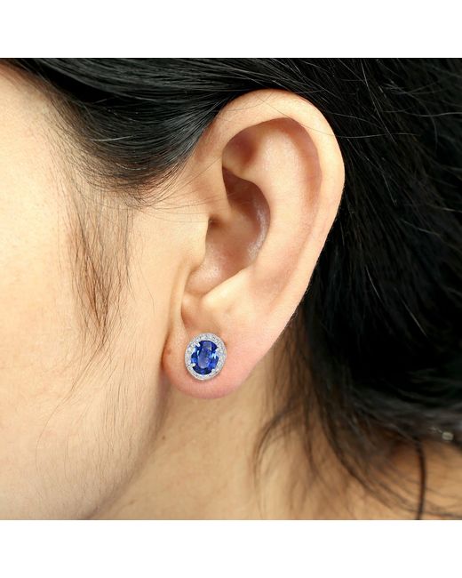 Artisan Blue 18K Sapphire & Diamond Oval Halo Stud Earrings