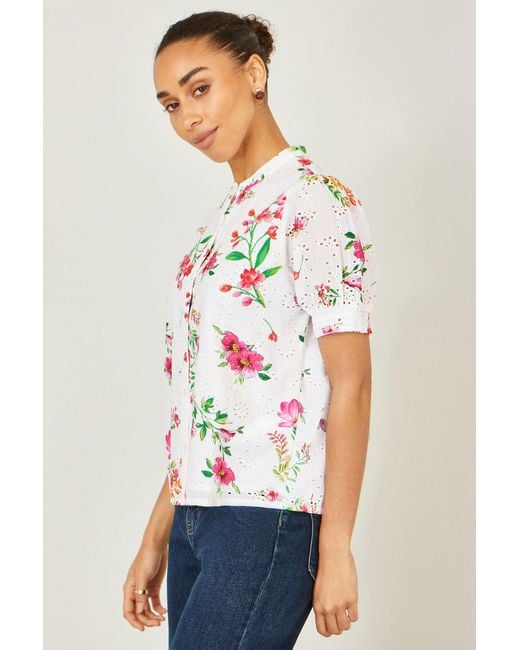 Yumi' White Cotton Broderie Anglaise Floral Shirt