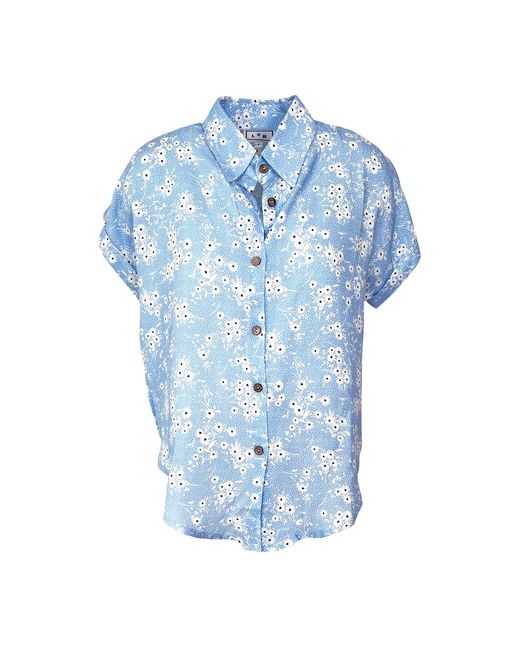 L2R THE LABEL Blue Floral Light Print Linen Short-Sleeved Shirt