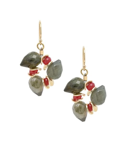 Lori Kaplan Design Metallic Signature Labradorite Bud With Ruby Earrings