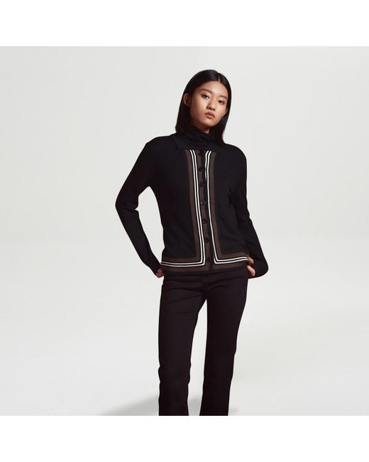 Smart and Joy Black Cardigan With Contrasting Edges- And Coffee