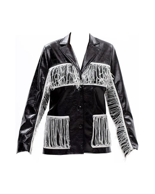 Maison Bogomil Black Thread Line – Leather Jacket With Knitted Fringe