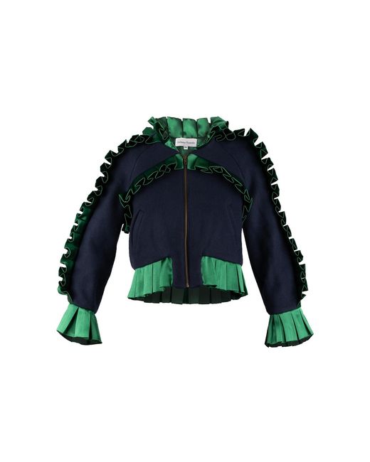 GUILLAUME ALEXANDRE Green Two Tone Pleated Bomber Jacket