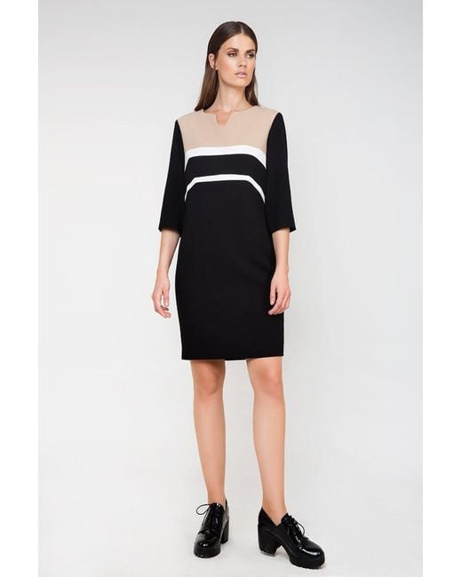 Conquista Black Straight Panel Detail Dress
