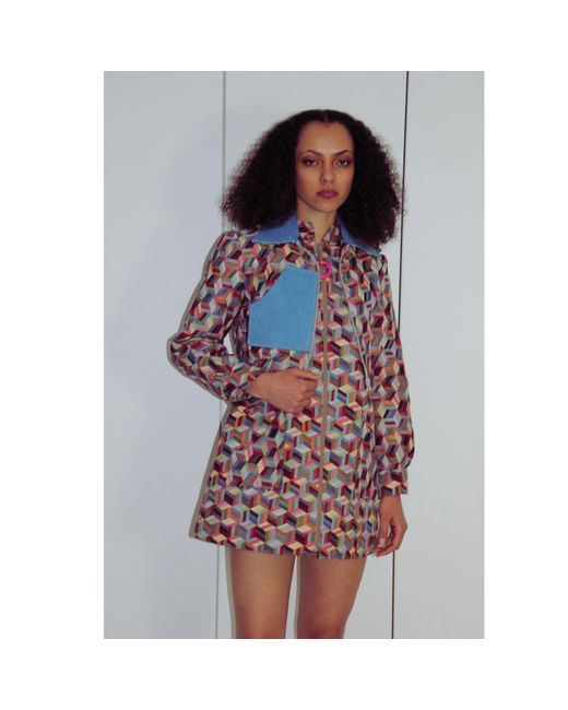 Couture to Your Door Blue Tapestry Abstract Cropped Art Deco Jacket