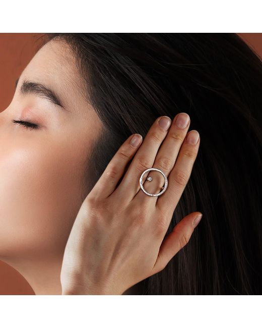 Meulien Metallic Large Open Circle Ring With Floating Cz Stud