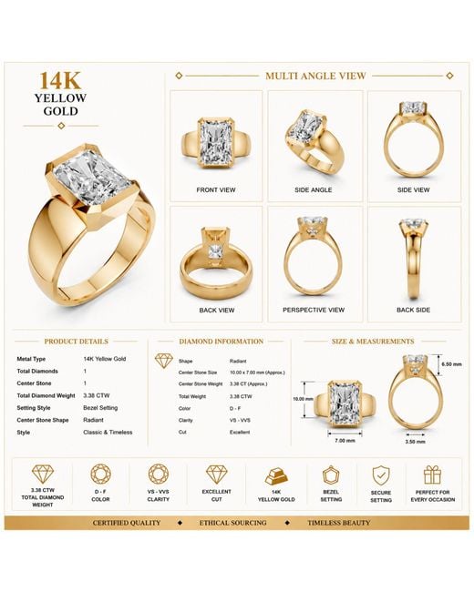 Aya Fine Jewelry Metallic Radiant Cut Lab Grown Diamond Solitaire Ring