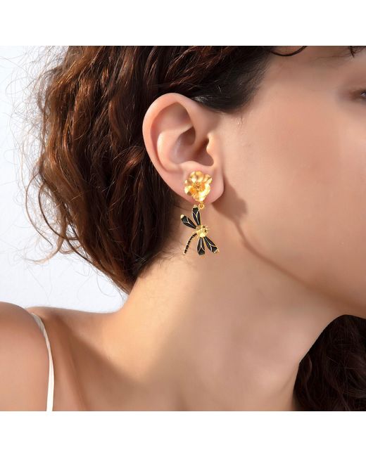 Milou Jewelry Black Dragonfly Drop Earrings
