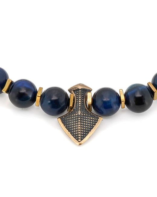 Ebru Jewelry Blue Tiger's Eye Stone Arrow Charm Beaded Bracelet for men