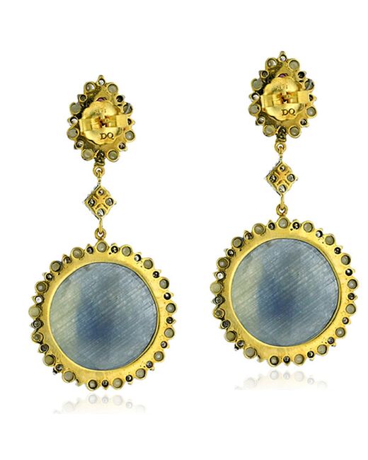 Artisan Blue 18k Gold Silver With Pearl & Multi Sapphire Pave Diamond Classic Earrings