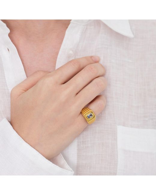 LINYA JEWELLERY Metallic Octagon Stone Signet Ring