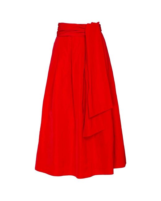 The Extreme Collection Red Midi Skirt Taffeta With Waist Tie