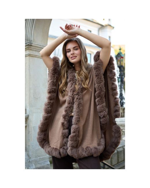 Saachi Brown Faux Fur Cape Saddle Kimono