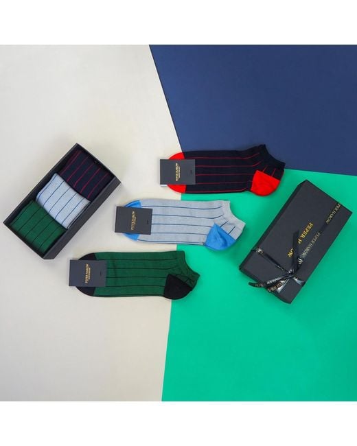Peper Harow - Made in England Green Father's Day Trainer Socks Gift Box – Pin Stripe for men