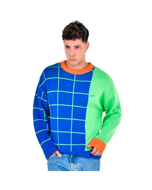 Daniel Chong Blue Knitted Jacquard Sweater for men