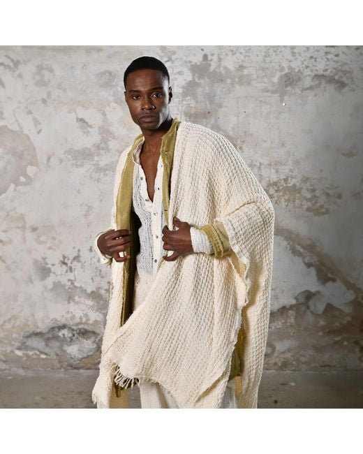 Zhenabia White Neutrals Waffle Poncho