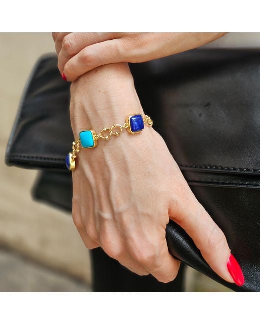 Farra Blue Square And Lapis Chain Bracelet