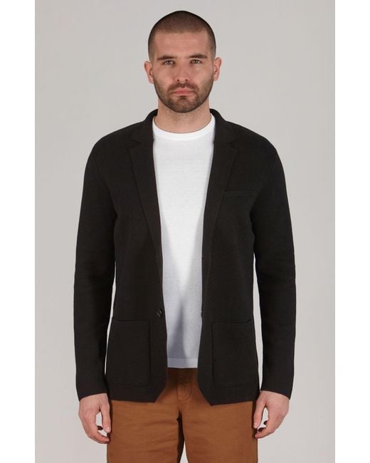 Paul James Knitwear Blue Lightweight Organic Cotton Linen Luca Knitted Blazer for men