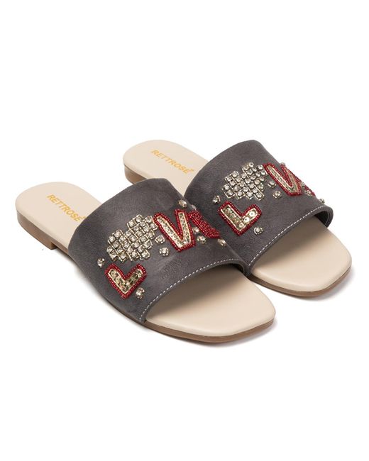 Rettrose Gray Harmony Luxury Plush Diamanté Embellished Handmade Sliders
