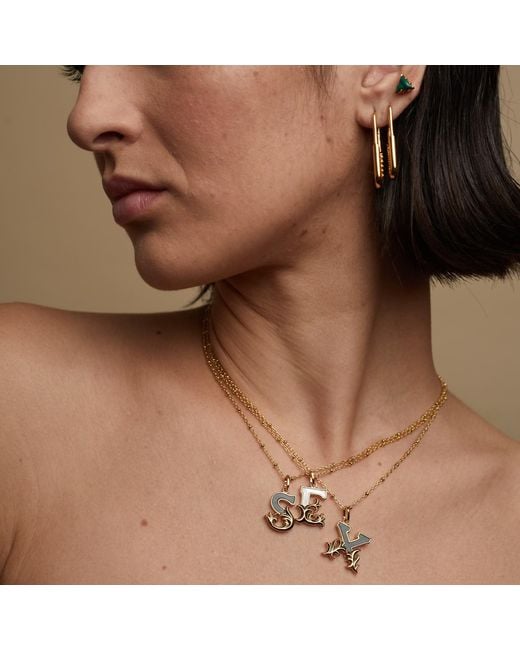 Kasun Metallic Solid H Initial Necklace With Marble