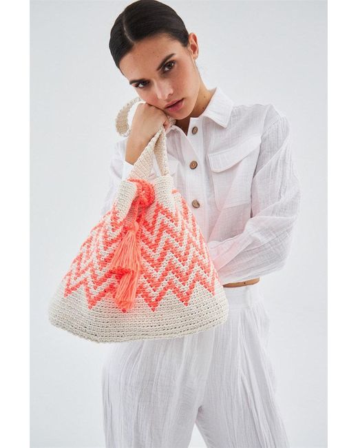 Peraluna Red Mia Bag Handmade Knitwear Bag Beige/orange