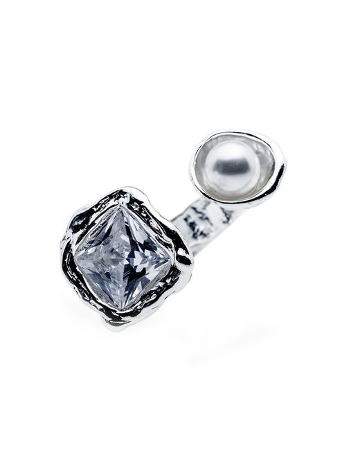 Mercela Metallic Adjustable Pearl And Cubic Zirconia Statement Ring – Open Cocktail Ring Gift For Her