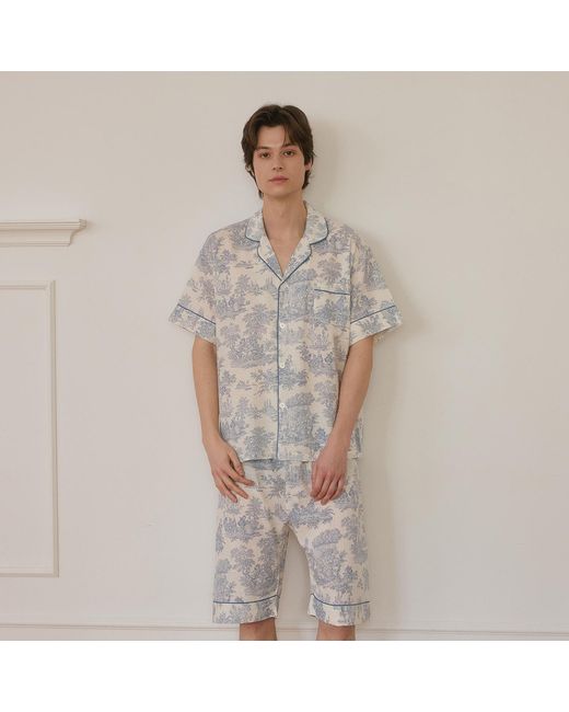 Luna Luz Gray Elise Rayon-Cotton Short Sleeve Pajama Set for men