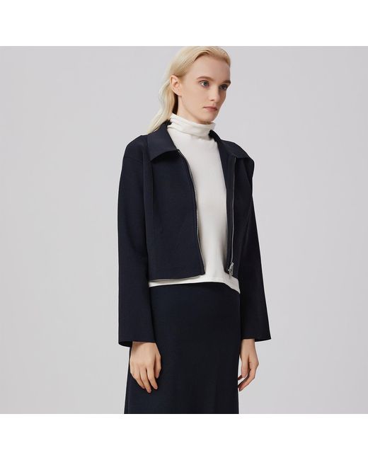 Smart and Joy Black Minimalist Front Zipper Crop Jacket